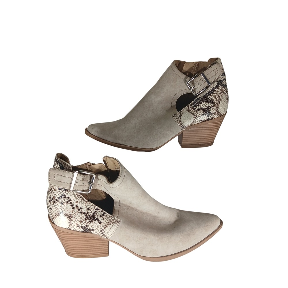 Queensbury Bootie 8.5 Taupe Snakeskin Western Boho Cutout Ankle Boot Cowgirl